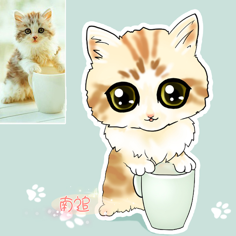 【南追】宠物q版设计照片转手绘卡通猫咪创意礼物q版人物设计定制