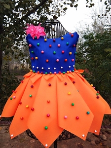 新款环保服装儿童女童时装秀表演服装幼儿园手工diy亲子装公主裙
