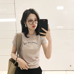 南瓜谷 女装2018春夏新款冰丝短袖针织衫女薄款圆领套头Z204针织衫女