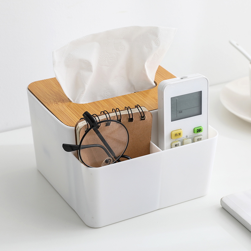 多功能竹木盖纸巾盒创意桌面抽纸盒家用客厅简约可爱遥控器收纳盒