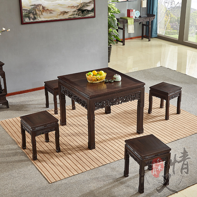 红木家具黑檀木八仙桌正方形四方桌仿古家用实木餐台中式饭桌椅