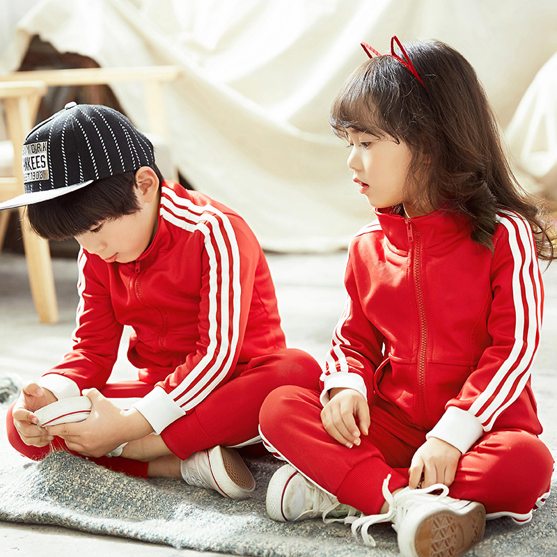 幼儿园园服春秋装中小学生校服儿童运动会韩版儿童亲子装红色定制