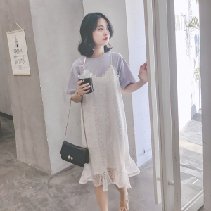 原宿雪纺连衣裙女夏两件套吊带裙chic冷淡风裙子春季蕾丝套装t恤连衣裙