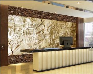 无缝3d5d8d酒店宾馆前台清明上河图大型壁画壁纸电视沙发背景墙纸