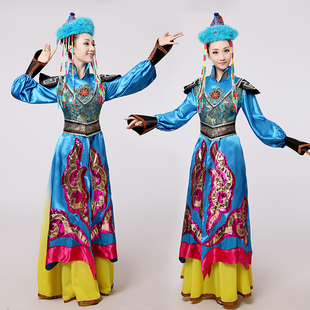 新款内蒙古女独唱表演服长裙少数民族服装蒙古族长袖演出服特包邮