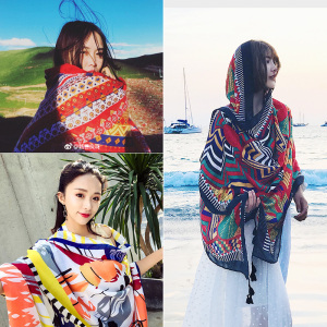 防晒披肩女夏外搭度假丝巾夏季海滩沙滩巾海边多功能纱巾百搭围巾夏季围巾