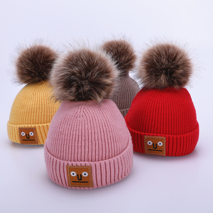 宝宝帽子冬季1-6岁2大毛球儿童毛线帽棉衬秋冬款潮男童女童针织帽