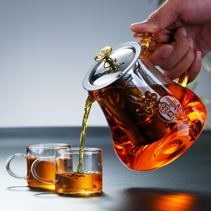 佳偶耐热玻璃过滤花茶壶功夫红茶具家用泡茶不锈钢玻璃茶壶冲茶器