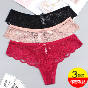 3条装 欧美出口女士 span class=h>内裤 /span> 性感蕾丝纯棉档 span