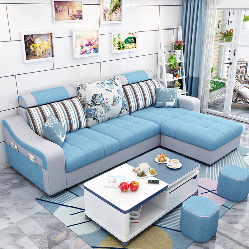 现代简约布艺沙发小户型客厅家具整装组合可拆洗转角三人位布沙发