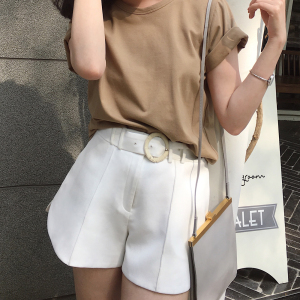 ◆ASM◆2018夏季新品圆环腰带侧边弧形设计气质阔腿短裤女装裤子女装短裤