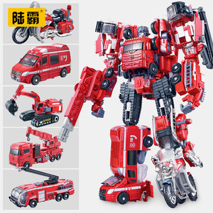 陆霸威将火尊战将变形玩具金刚机器人合金版五合体摩托消防车模型