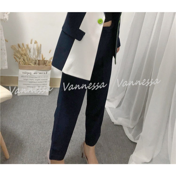 Vannessa 原创设计师 蓝色时尚九分裤OL风气质显瘦优雅办公室西裤