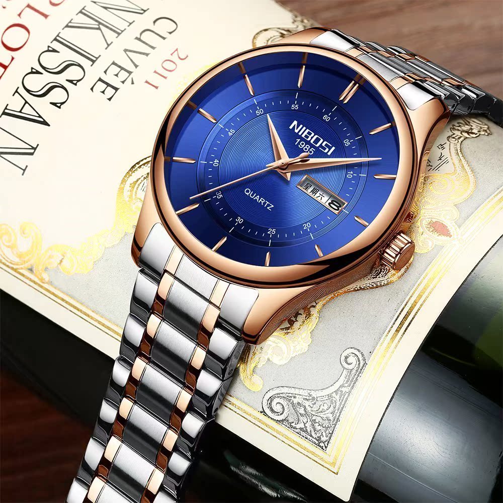 简约金典男士防水腕表时尚休闲男钢带石英表韩版商务学生新款手表