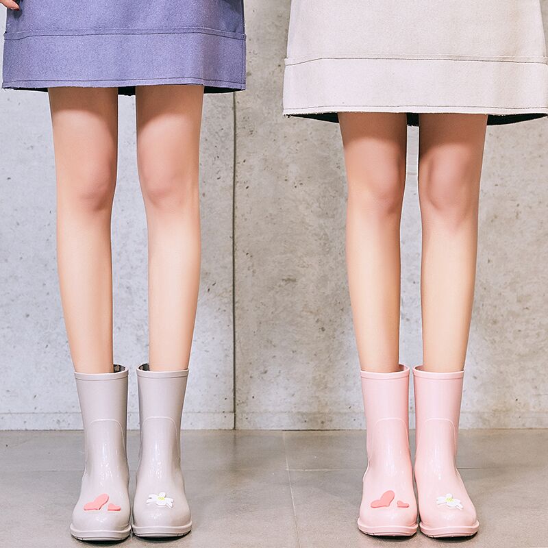 S+时尚款外穿雨鞋女成人加绒中筒保暖水鞋韩国可爱雨靴防滑胶鞋冬