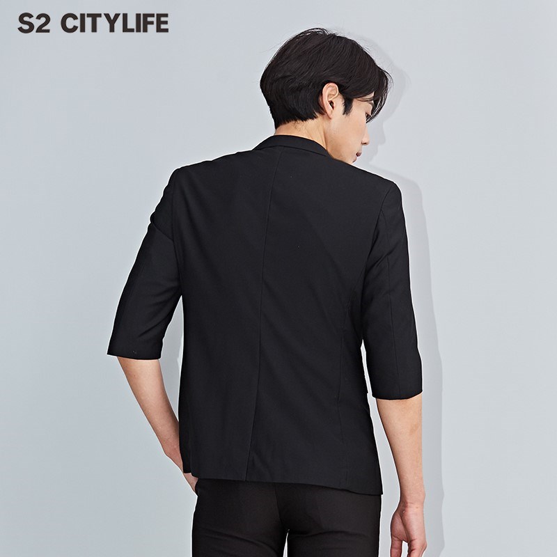18年新款s2citylife2017春季商务休闲外套西装男士黑色修身#41117