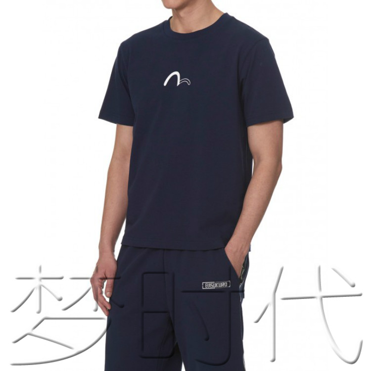 正品代购日本品牌evisu男装海鸥及标志印花短袖蓝色全棉男款t恤