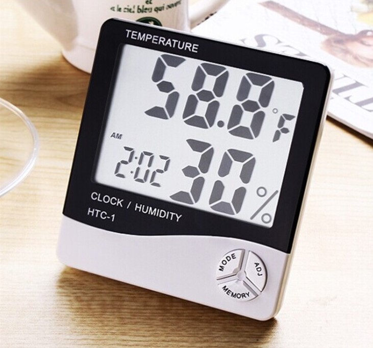 HTC-1 高精度大屏幕 室内电子温湿度计 家用温度计 湿度计有闹钟