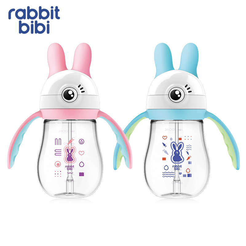 爱婴岛 Rabbit Bibi兔子贝贝成长晶透杯不漏吸管带手柄婴儿学饮杯
