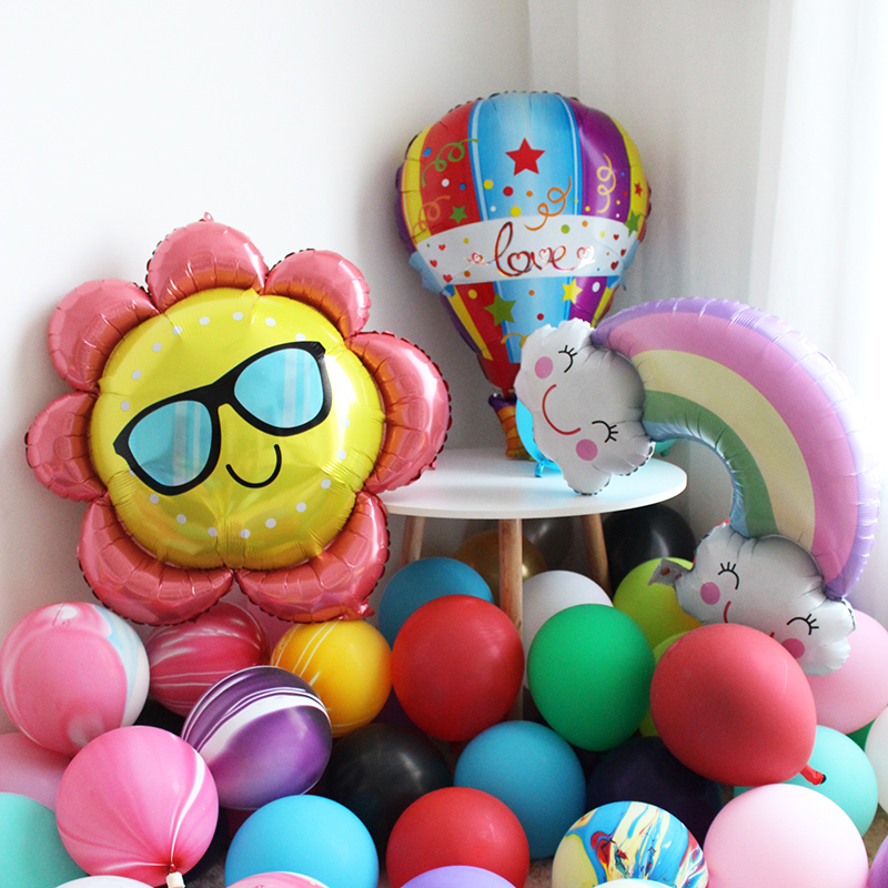 卡通造型彩虹云朵热气球铝膜气球生日周岁派对节庆装饰布置用品