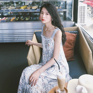 梅子熟了 文艺中长款吊带裙 复古温柔风雪纺连衣裙女2018夏季新款连衣裙