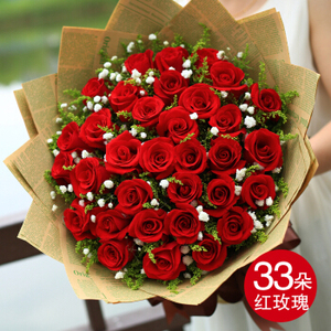 33朵红玫瑰花束生日图片