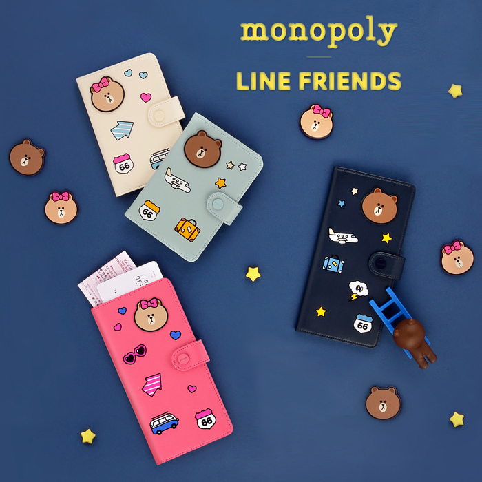 韩国LINE FRIENDS MONOPOLY可爱多功能旅行机票护照夹套证件包