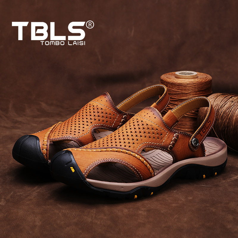 TBLS/汤铂莱斯新款真皮凉鞋男夏季透气头层牛皮沙滩鞋男士凉拖鞋