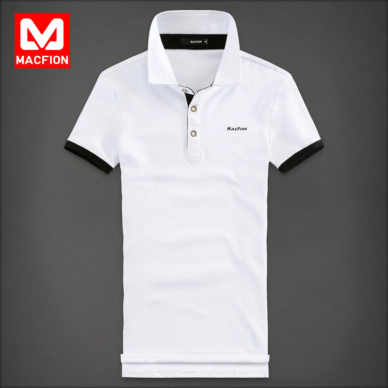 Macfion夏季男士翻领短袖T恤 印花纯色撞色韩版修身青年POLO衫潮