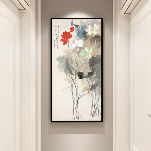 ... 装饰画张大千荷花壁画现代简约客厅挂画禅意书房画