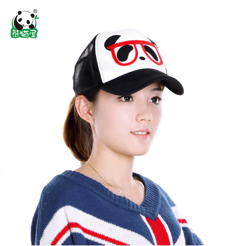 熊猫屋卡通熊猫机车镜框棒球帽可爱休闲眼镜帽子个性黑白男女通用
