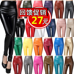 修身2017秋冬季大码加薄绒加厚PU打底裤高腰紧身皮裤女长裤显瘦女皮裤