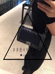 chanel香奈儿leboy经典款翻盖菱格粗链条包单肩包斜跨包女包黑色 ￥