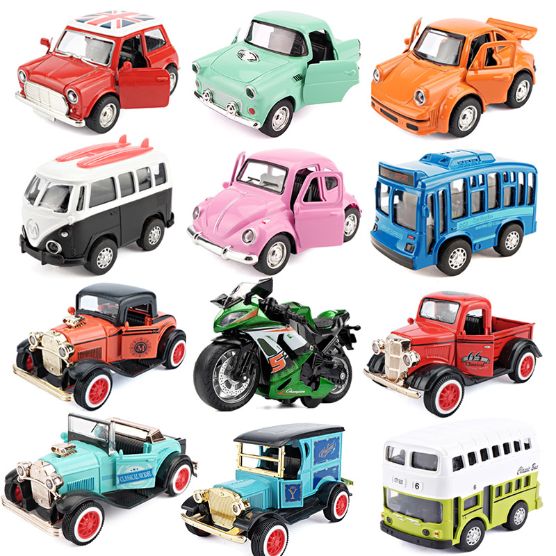 买3送1合金回力车儿童玩具车仿真公交车巴士小汽车玩具男孩车模型