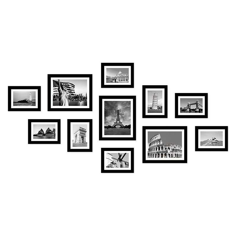 送无痕胶新款 品高照片墙11个相框组合照片墙地中海风格黑白风景