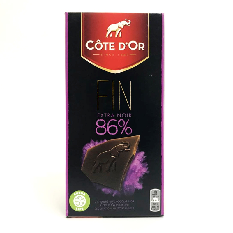 042466 比利时进口 克特多金象86%可可黑巧克力一排装100g