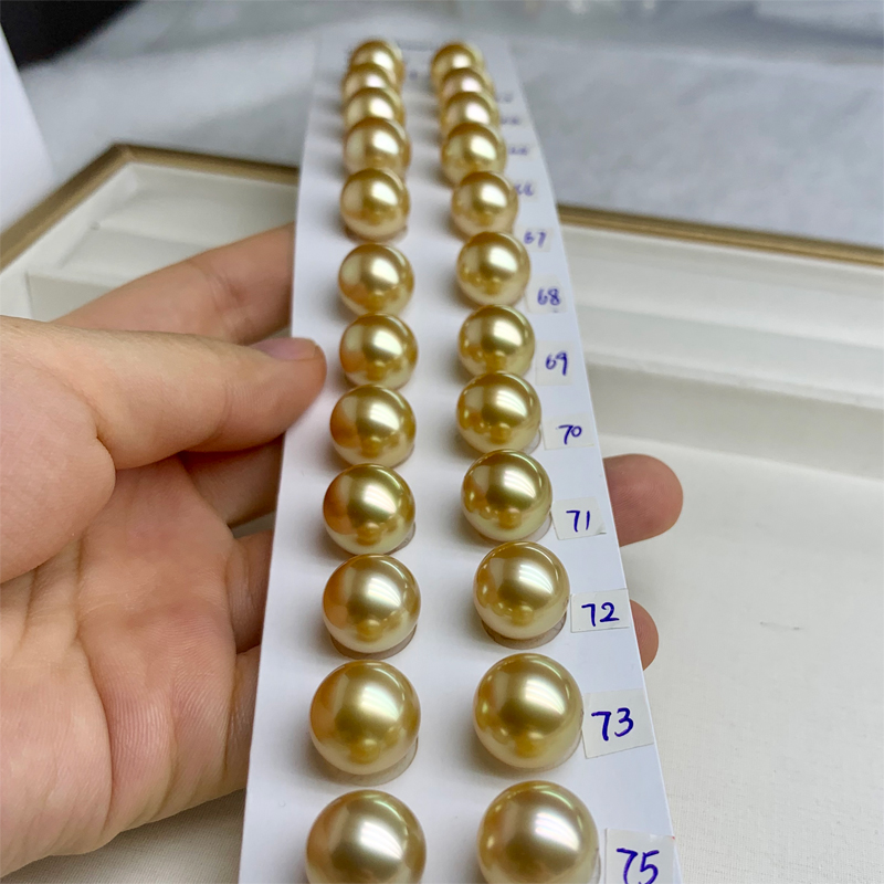 海臣珍珠 南洋金珠裸对珠12对 规格11.5-12mm 上上等光泽