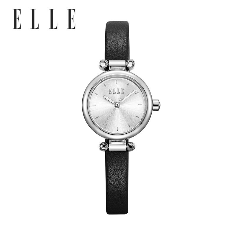 ELLE女表百搭时尚圆表法式经典镶钻腕表简约气质手表