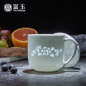 富玉陶瓷茶杯带盖过滤杯子景德镇玲珑办公室家用泡茶 span class=h>