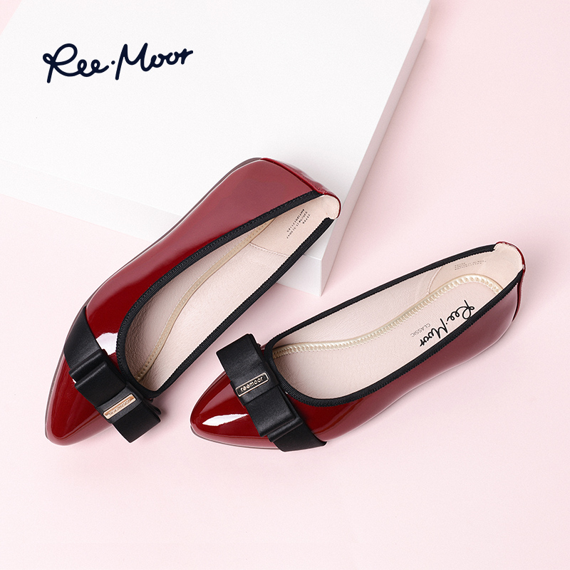 REEMOOR2018春季新款漆皮鞋子红色单鞋尖头平底鞋女船鞋睿慕女鞋
