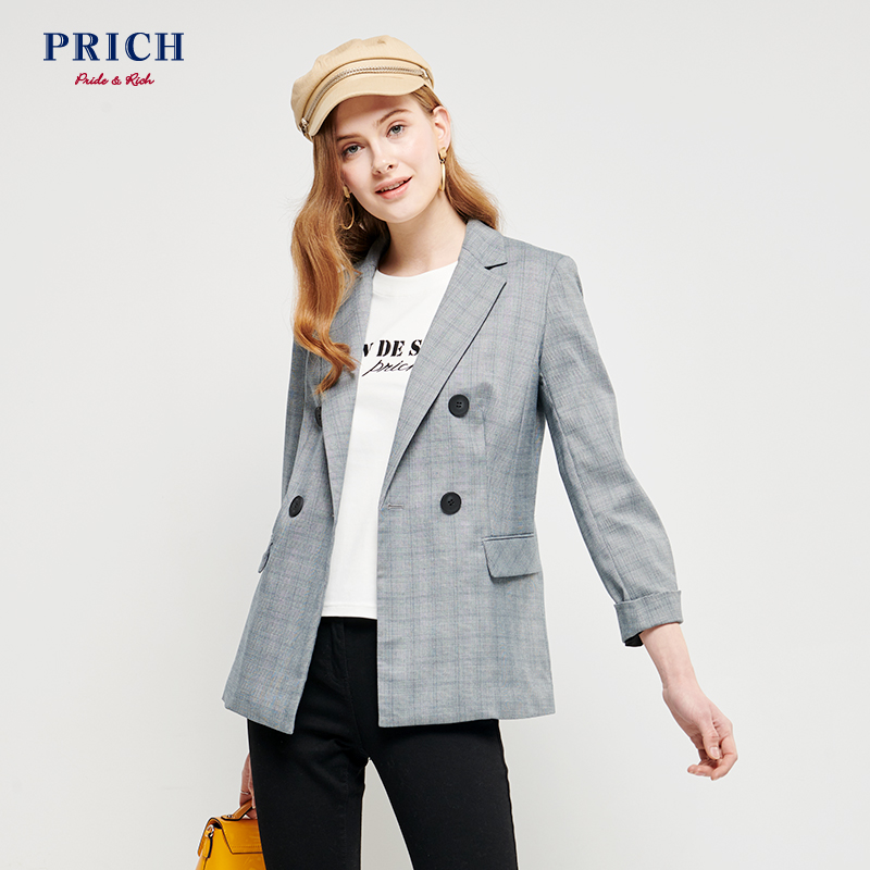 PRICH2019春夏新款chic条纹西服长袖韩版西装外套女PRJK96102N