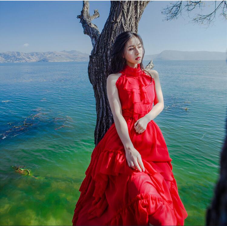 海南三亚沙滩裙适合大红裙子拍照必备品去巴厘岛旅游衣服显瘦超仙
