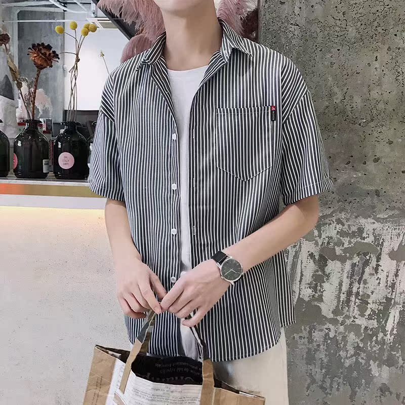 王时鹏MR Tailor cat 男朋友喜欢的条纹衬衫韩版网红短袖长袖秋夏