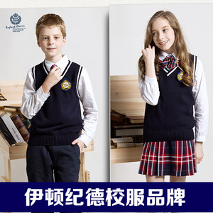 伊顿纪德校服 span class=h>背心 /span> v领女童学生校服幼儿园园服