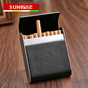 高端烟盒 皮烟盒20支装便携 男士创意不锈钢金属铁香菸盒防压烟夹