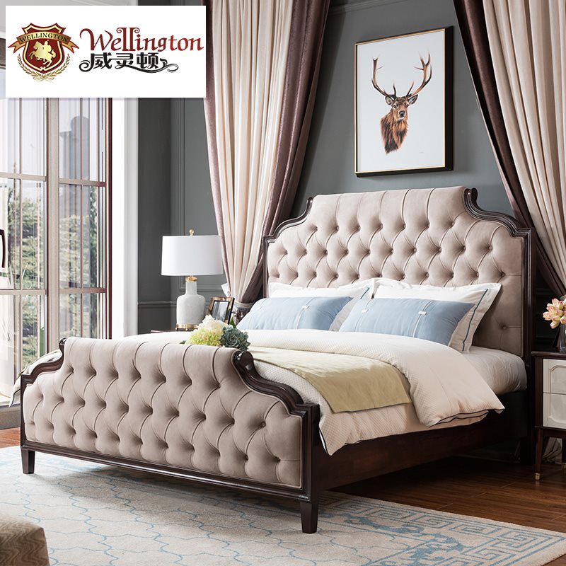 威灵顿 简美床现代简约美式布艺床双人床卧室实木床家具A801-16