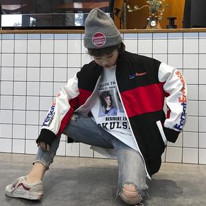 2018春秋新款韩版原宿风BF宽松嘻哈撞色字母棒球服学生外套女夹克