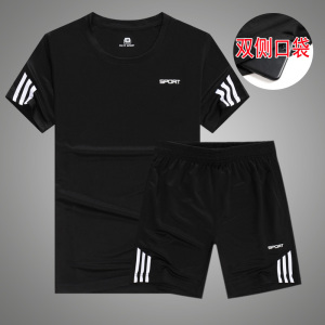 新款夏季运动套装男圆领短袖速干跑步服健身训练服透气吸汗休闲服运动服