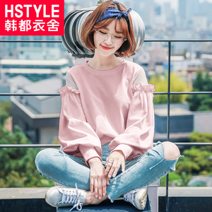 预售韩都衣舍2017韩版女秋新款上衣外穿秋衣chic长袖T恤EQ9084婋杨桃