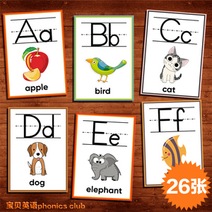 alphabet英语26个字母 span class=h>卡片 /span>闪卡自然拼读phonic